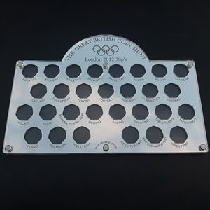 2012 Olympic Games  Here's a stylish arched 50p 30x slot coin display case with 29x designated slots for the individual 50p pieces in the 2012 Olympic coin collection set