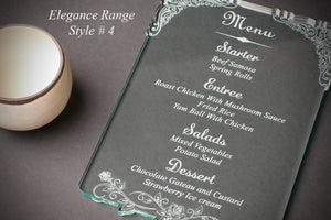 Acrylic wedding breakfast menus | personalised menus | bespoke wedding breakfast menus | wedding accessories | engagement invites and menus | wedding menu supplier