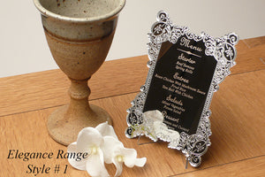 beautifully crafted wedding menus with personal wording engraved | clear acrylic menus | gold menus | glass effect menus | uk designz | Professional wedding menus |